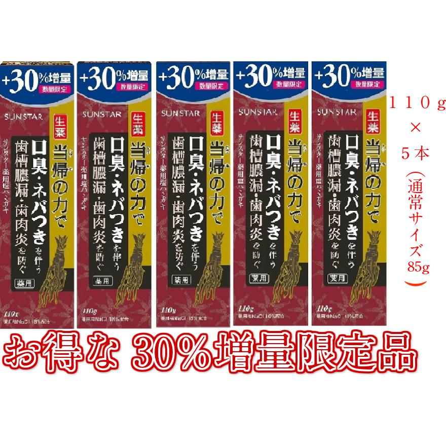 30％増量】【5箱】サンスター SUNSTAR 薬用塩ハミガキ 生薬当帰の力