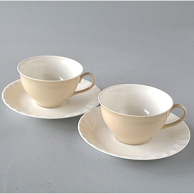 ティカップ＆ソーサー 2客セット ベージュ塗分け コーヒー紅茶兼用 