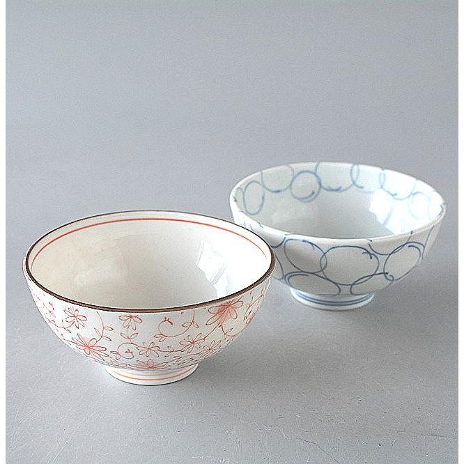 ご飯茶碗 2個セット ライン画 ピンク ブルー 飯碗 : 暮らしの器 - 通販