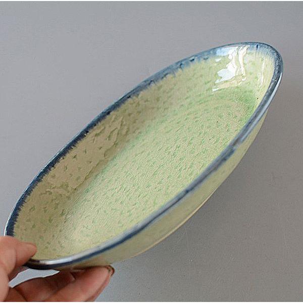 緑色植物模様のオーバル皿 ジェンガラケラミック オーバル プレート 楕円 平皿 2色 グリーン