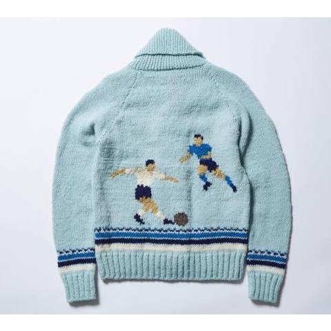 【新品】6ヤードボックス メアリーマキシム サッカーセーター 青/緑 Ｍ Mary Maxim Soccer Cardigan メアリーマキシム サッカーカーディガン