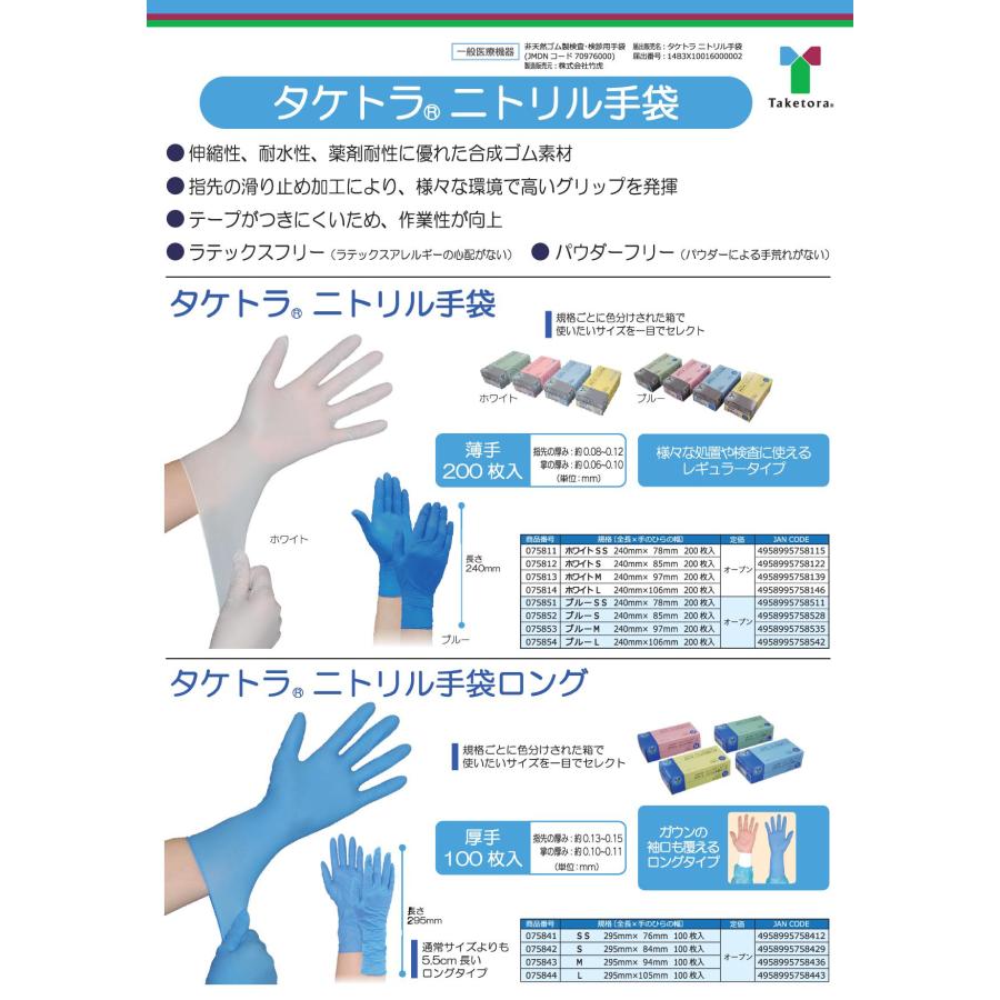 タケトラニトリル手袋 ホワイト Mサイズ 200枚1箱 竹虎｜kurasuke｜02