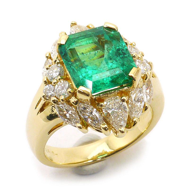 エメラルドとダイヤモンドのリング　12号 エメラルドダイヤモンドリング #12 約12号 K18YG・エメラルド4.39ct