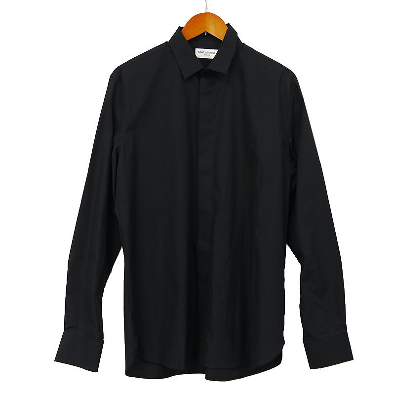 美品 Laurent Saint サンローラン コットンシャツ ブラック 値下げしました 黒 41 メンズ 長袖 Floridapace Gov