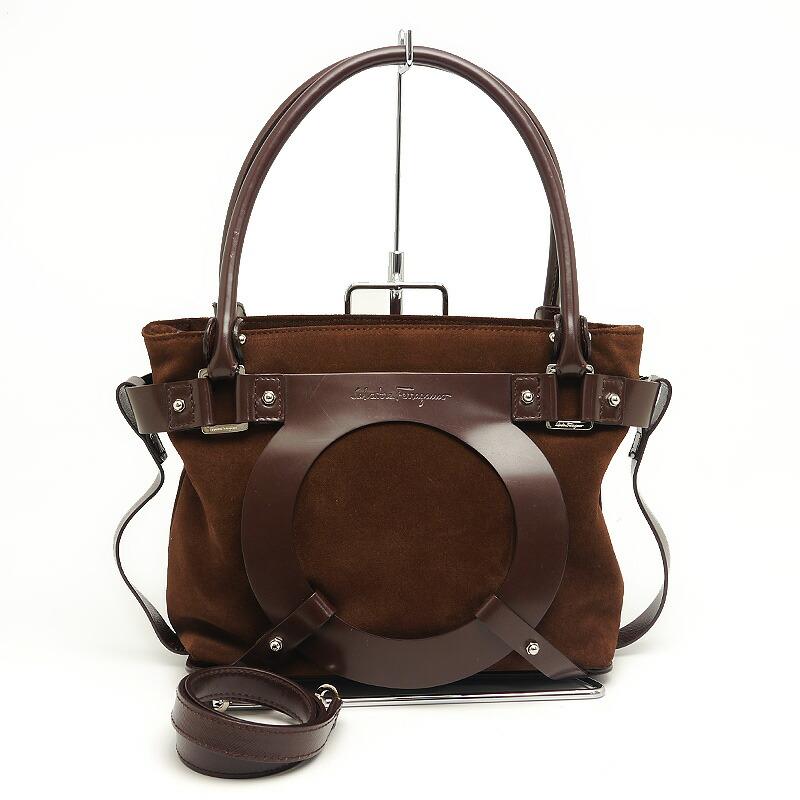 フェラガモ Salvatore Ferragamo 2WAYハンドバッグ レザー スエード