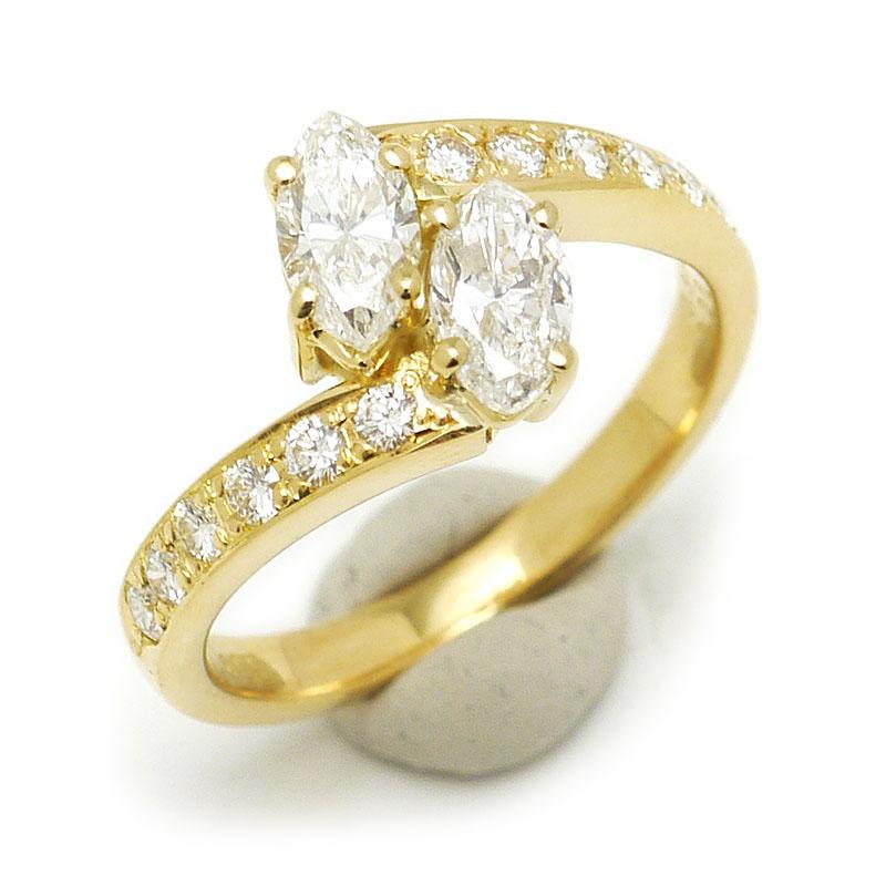 ダイヤモンドリング #11 約11号 K18YG・ダイヤ0.395ct/0.369ct・0.26ct 