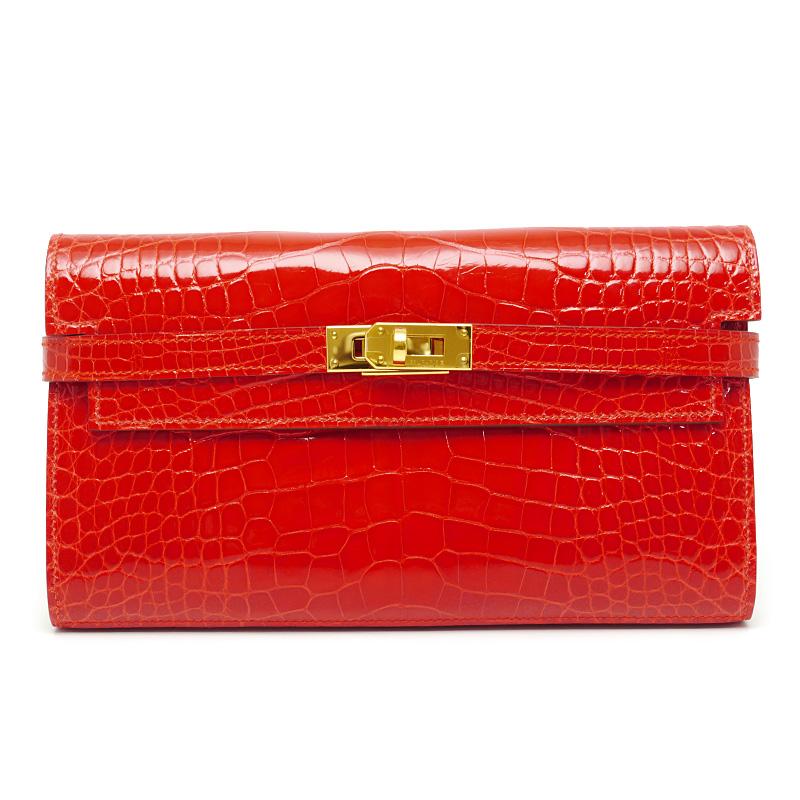 HERMES（エルメス） ケリーウォレット アリゲーターシャイニー レッド