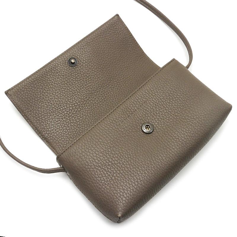 LONGCHAMP グレー レザー ショルダーバッグ ロンシャン LONGCHAMP ショルダーバッグ ハンドバッグ プリ