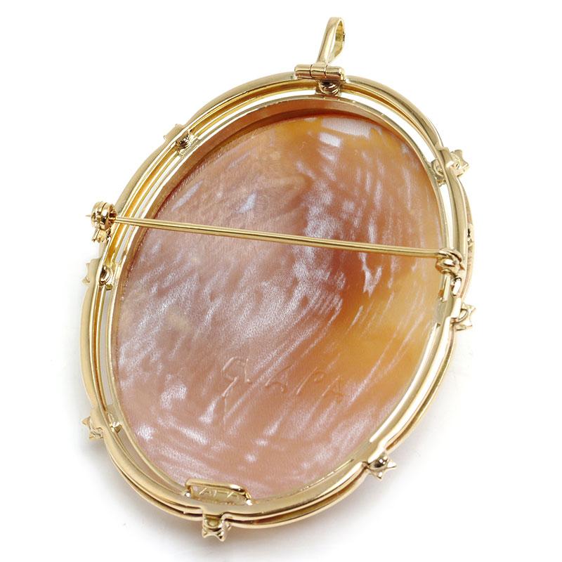 K14 シェルカメオ 女神モチーフ 2way ブローチ ペンダントトップ