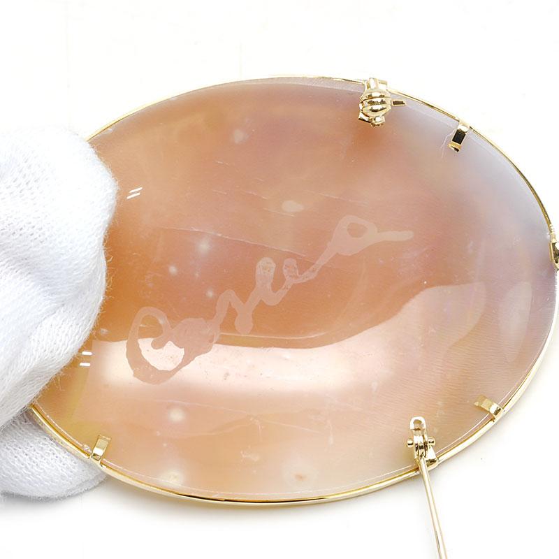 シェルカメオブローチ ペンダントトップ K18YG 女性 花 フラワー