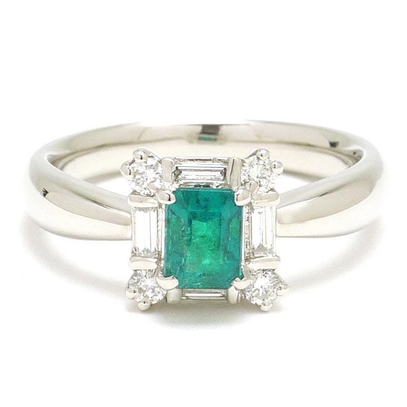 エメラルドダイヤモンドリング #15 約15号 Pt900・エメラルド0.61ct  