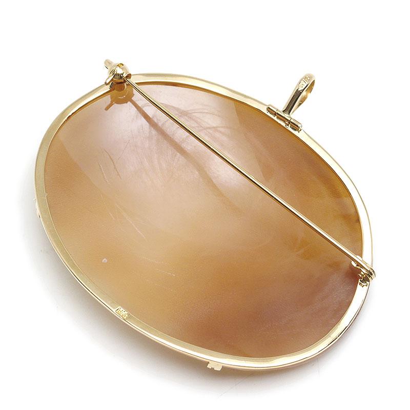 シェルカメオブローチ KI8YG ペンダントトップ兼用 女性 横顔 花