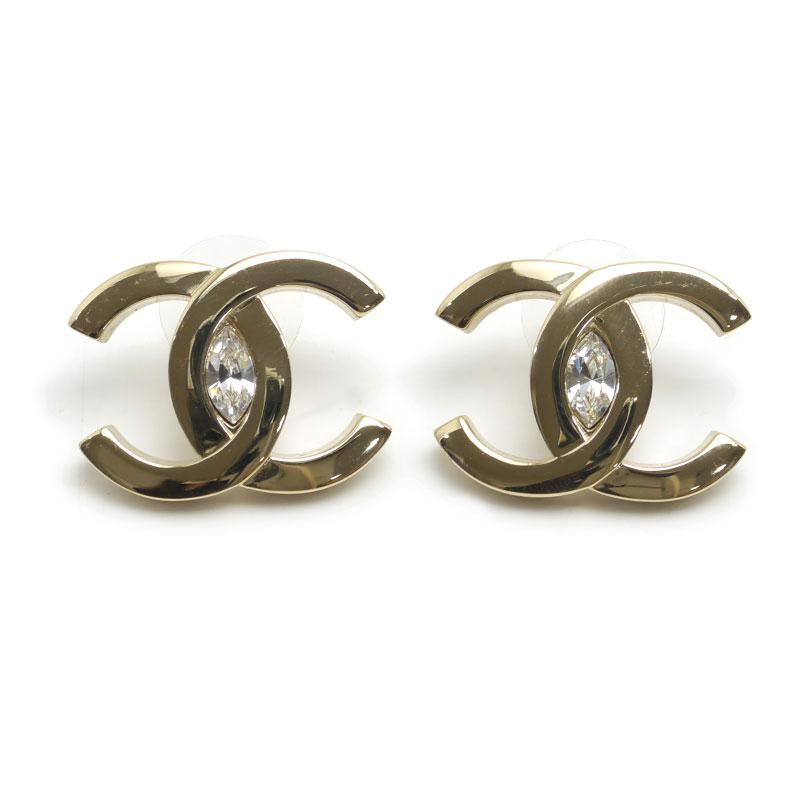 シャネル CHANEL ココマーク ピアス シャンパンゴールド ライン  