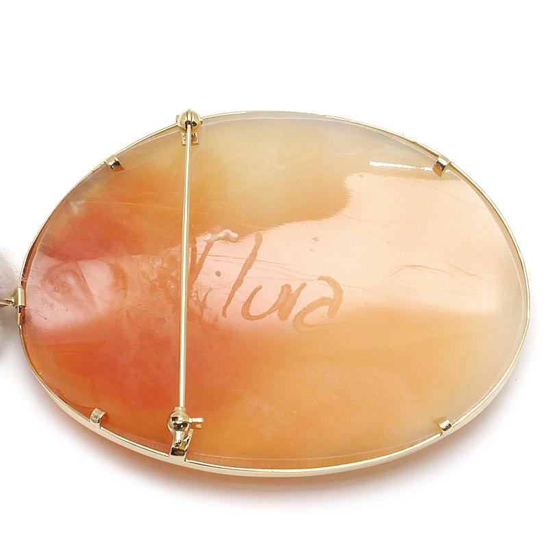 カメオブローチ K18YG・シェルカメオ ペンダントトップ兼用 女性 横顔