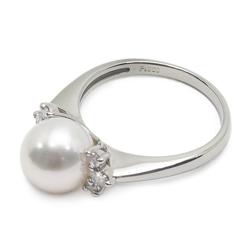 パールダイヤモンドリング 約16号 アコヤ養殖真珠約9.2mm・ダイヤ0.25  