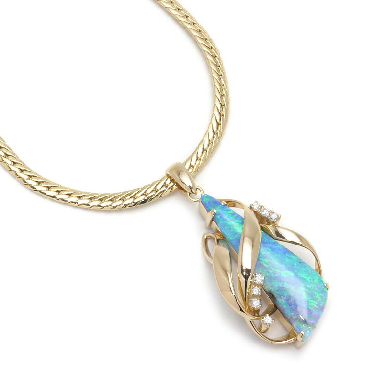 K18YGボルダーオパールペンダントダイヤ付中古