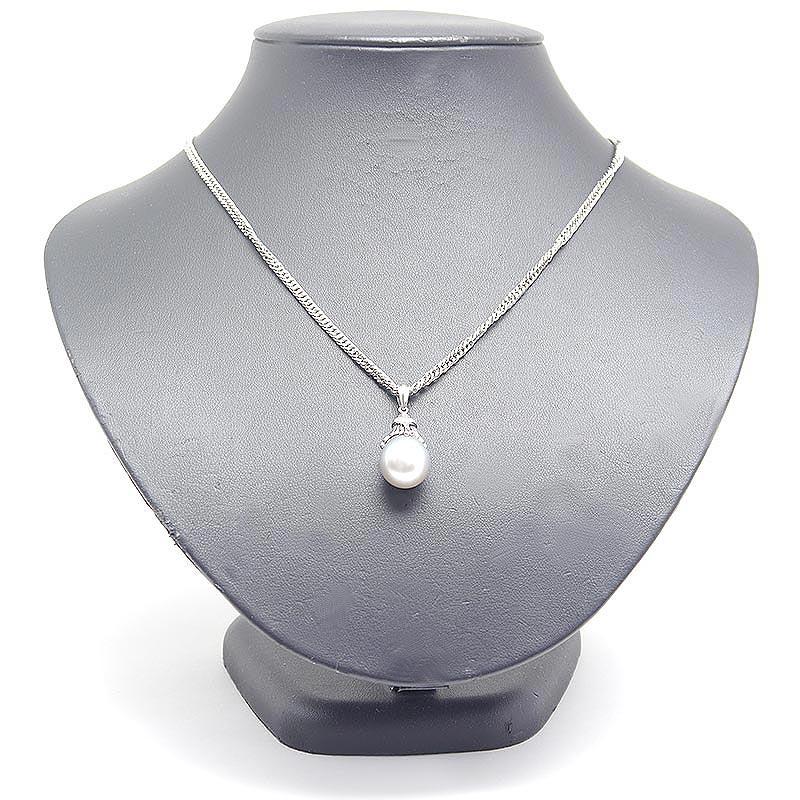 パール付きシルバー ネックレス　pt850 pt900 パールネックレス PT850・PT900・シロチョウ養殖真珠・ダイヤモンド