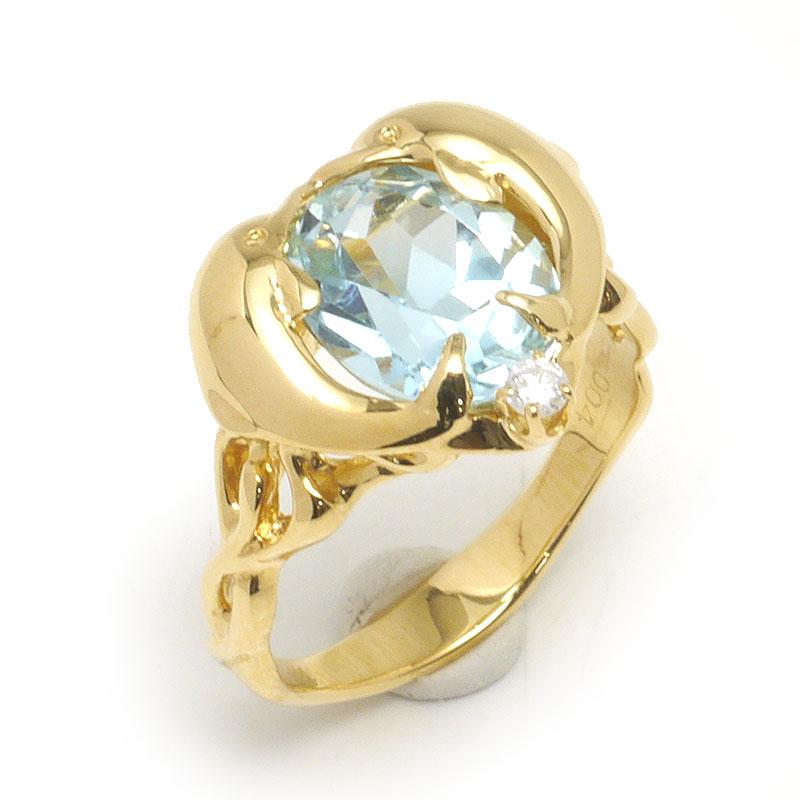 ブルートパーズリング 約11号 K18YG・トパーズ3.44ct・ダイヤ0.04ct