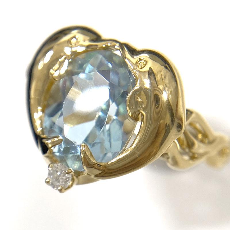 ブルートパーズリング 約11号 K18YG・トパーズ3.44ct・ダイヤ0.04ct