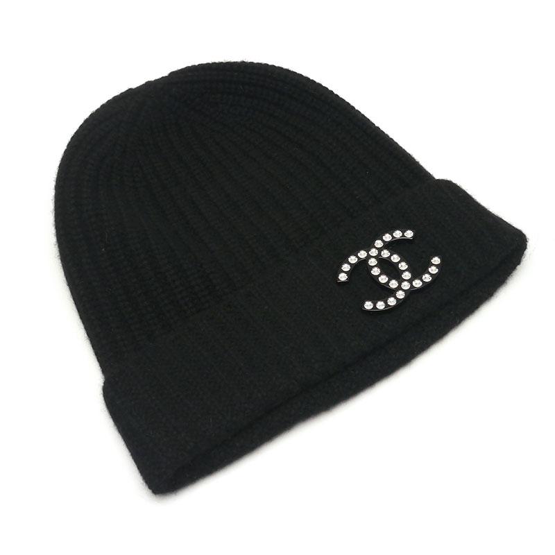 CHANEL（シャネル） ニットキャップ カシミヤ ココマークブローチ付き 