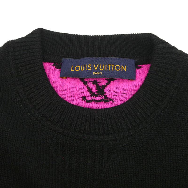 ルイヴィトン Louis Vuitton カシミヤニット サイズS ブラック×ピンク 背面モノグラム柄_2