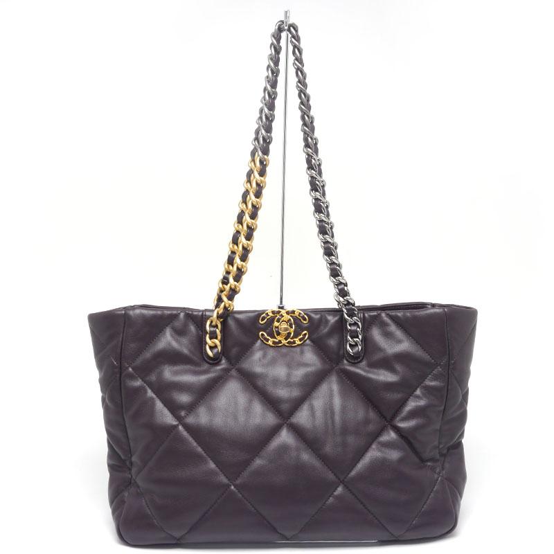 シャネル マトラッセ ラムスキン ココ ハンドバッグ トート ダークブラウン