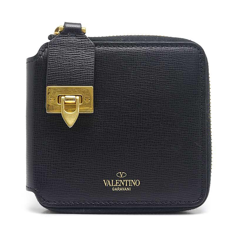 ヴァレンティノ レザー ラウンドジップ コンパクトウォレット ブラック ヴァレンティノ レザー ラウンドジップ コンパクトウォレット