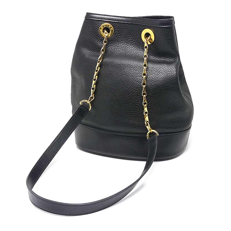 セリーヌハンドバッグブラックゴールドレザー CELINE セリーヌ チェーンショルダーバッグ ブラック×ゴールド