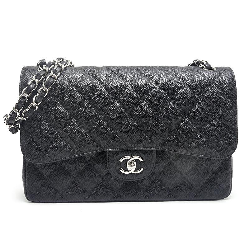シャネル CHANEL CC ココマーク マトラッセ キルティング 30 Wフラップ カバン Wチェーン 斜め掛け チェーンバッグ フラップ ショルダーバッグ キャビアスキン ブラック CHANEL - シャネル CHANEL CC ココマーク マトラッセ キルティング 30
