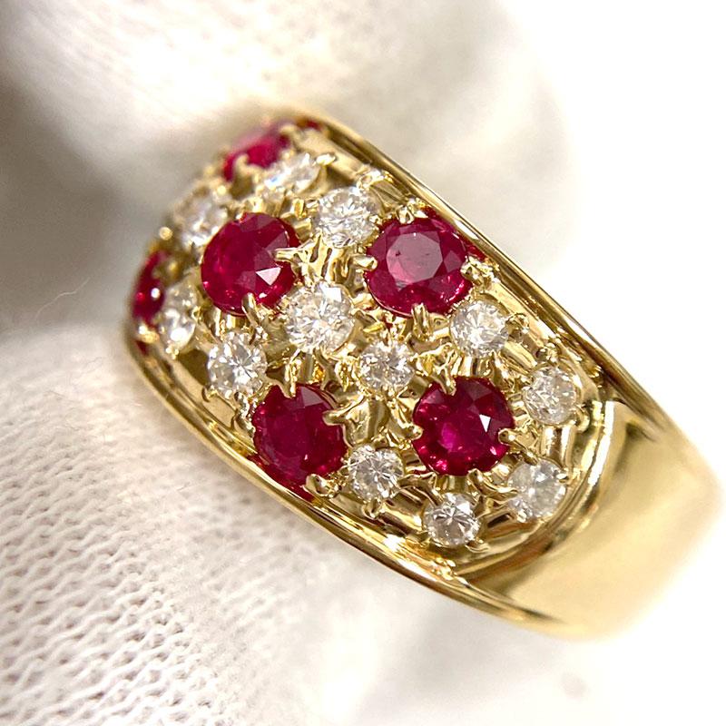 k18ルビーダイヤモンドリング ルビーダイヤモンドリング 約15号 K18YG・ルビー0.94ct・ダイヤ0.52ct