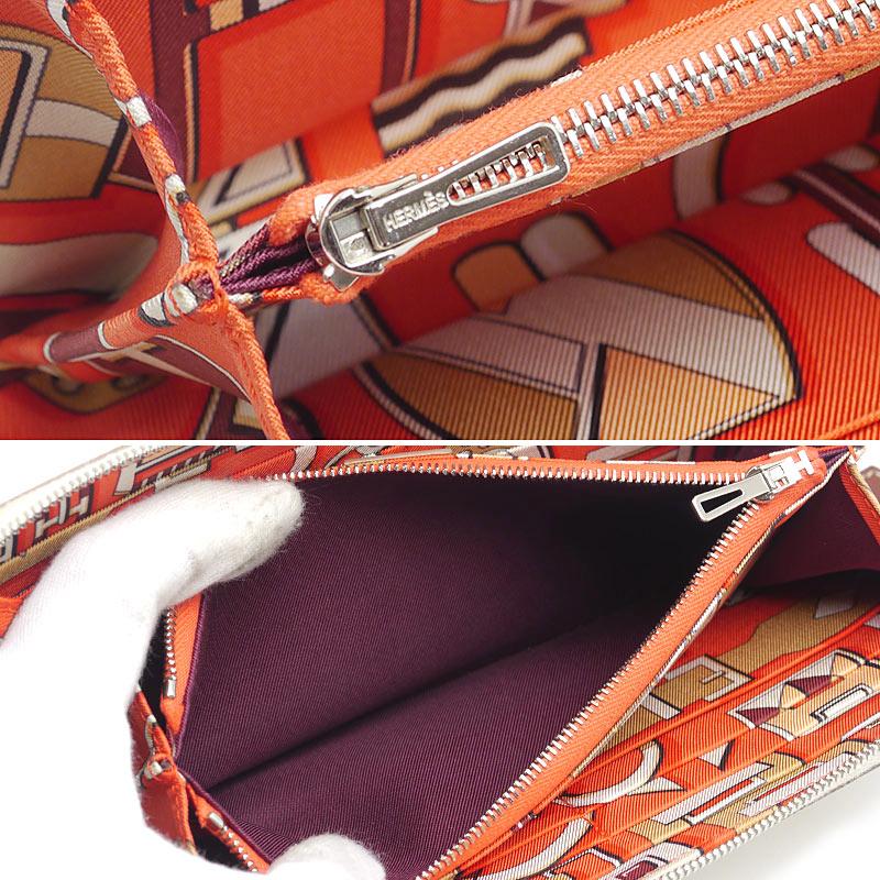 HERMES エルメス アザップ シルクイン 長財布 ホワイト×オレンジ