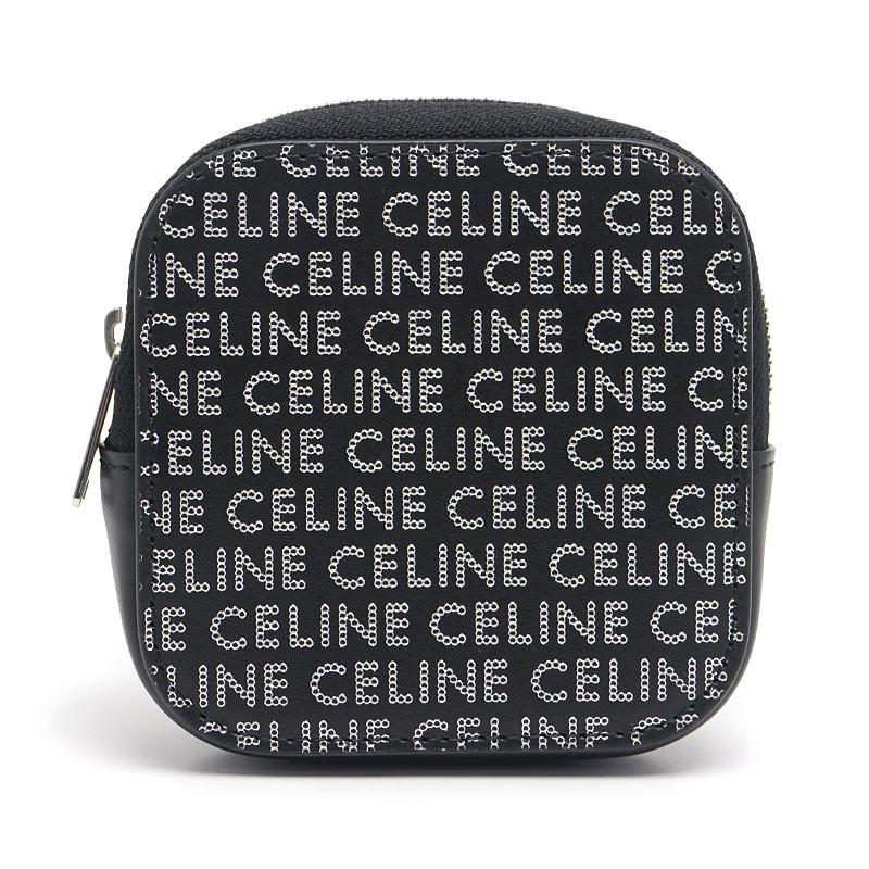 CELINE スクエアパース レザーコインケース ブラック CELINE セリーヌ スクエアパース レザー ブラック ロゴ総柄 小銭