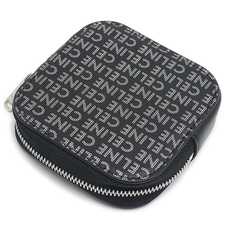 CELINE スクエアパース レザーコインケース ブラック CELINE セリーヌ スクエアパース レザー ブラック ロゴ総柄 小銭