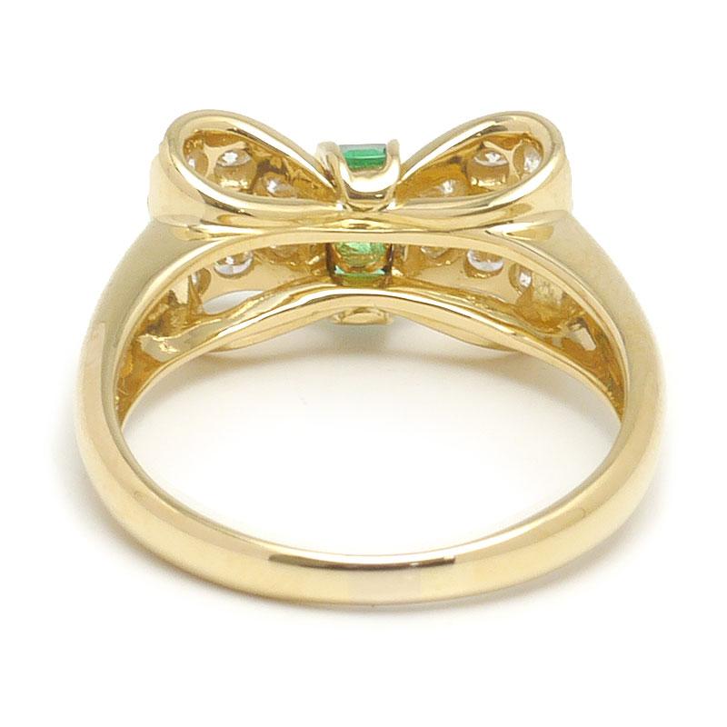 リボンデザインリング エメラルドリング エメラルドダイヤモンドリング 約12号 K18YG リボンモチーフ : 質屋