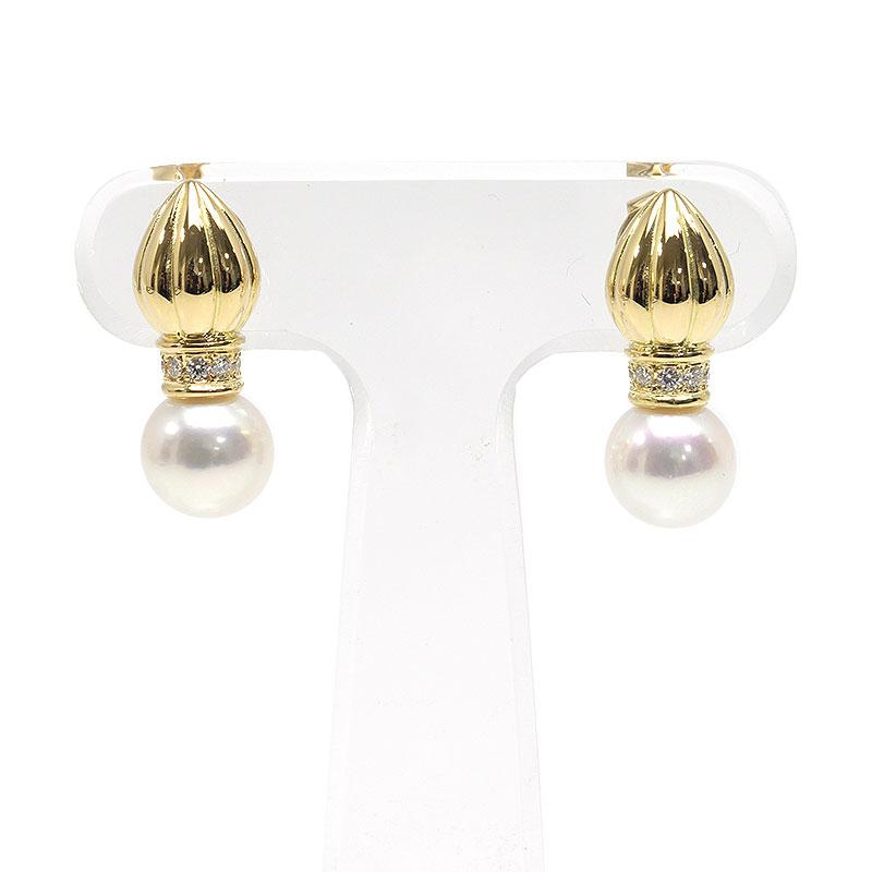 MIKIMOTO（ミキモト） パールダイヤモンドピアス K18YG・パール約8mm