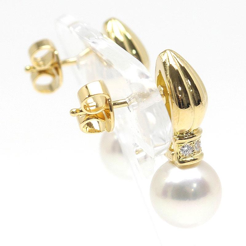 MIKIMOTO（ミキモト） パールダイヤモンドピアス K18YG・パール約8mm