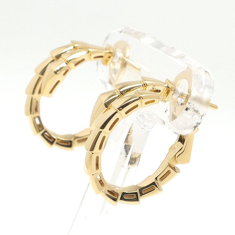 BVLGARI ノベルティ ゴールドトーン フープピアス クリアストーン付き BVLGARI（ブルガリ） セルペンティ ヴァイパー ピアス 750YG 蛇 フープ
