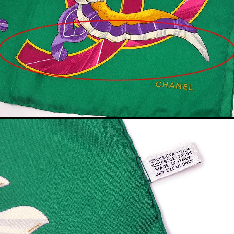 CHANEL（シャネル） シルクスカーフ グリーン フラワー 花柄 蝶 ココ
