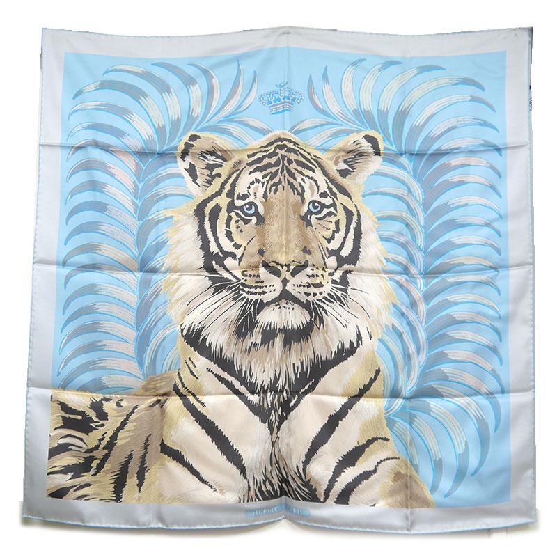 エルメス カレ90 TIGRE  王者の虎 スカーフ ブルー マルチカラー レディース HERMES 【中古】 HERMES（エルメス） カレ90 ダブルフェイス Tigre Royal(王者の虎