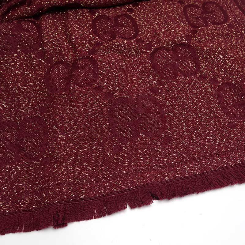 GUCCI（グッチ） ラメジャガードマフラー ストール 598993 エンジ系