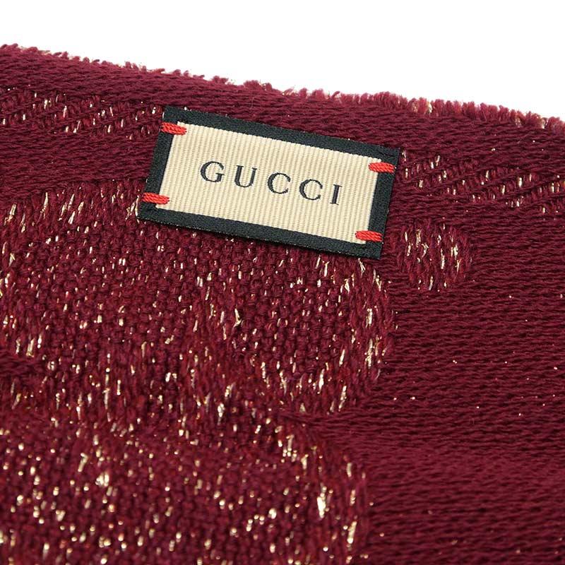GUCCI（グッチ） ラメジャガードマフラー ストール 598993 エンジ系