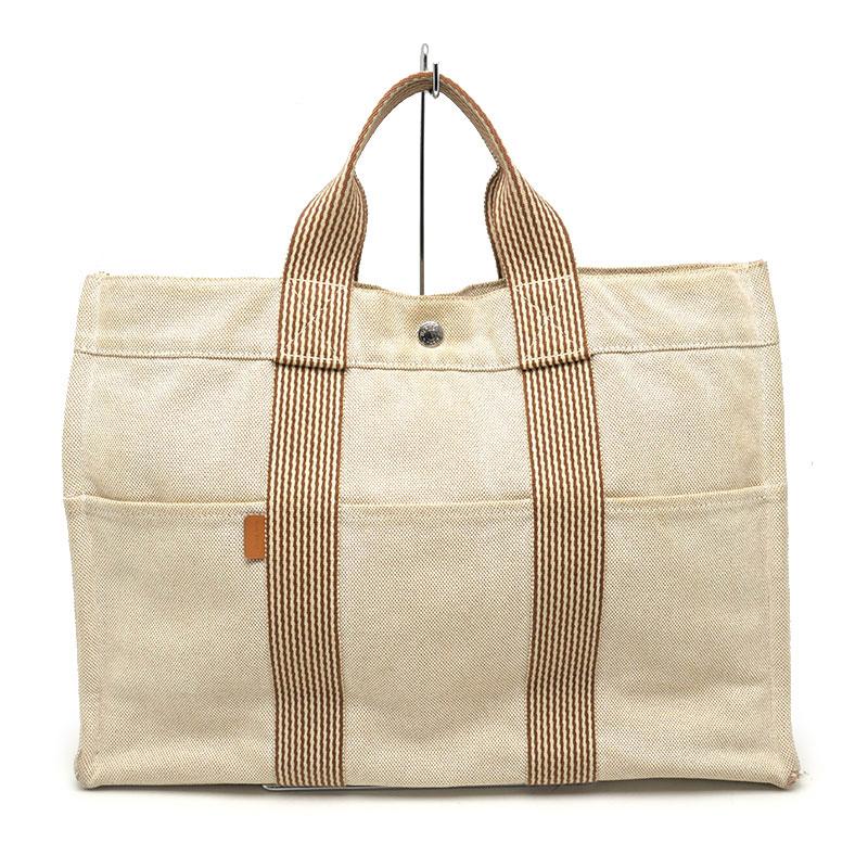 エルメス✨ニューフールトゥ MM トートバッグ ベージュ ブラウン 自立 HERMES（エルメス） ニューフールトゥMM キャンバストート ベージュ A4