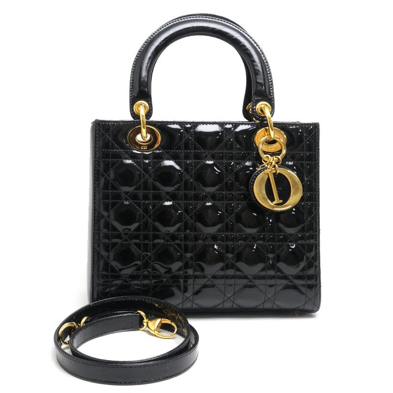 さ 　Dior レディディオール　パテント　レザー　ハンドバッグ　ブラック Christian Dior（クリスチャン・ディオール） DIOR レディディオール