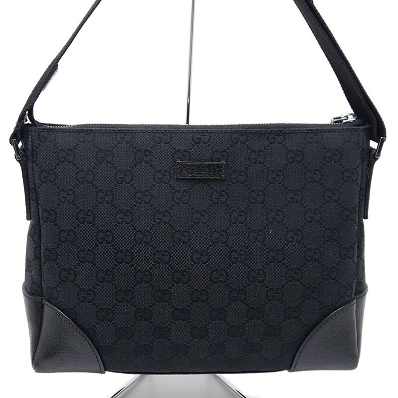 GUCCI GGキャンバス レザー ショルダーバッグ 114273 GUCCI グッチ GGキャンバス 114273 ショルダーバッグ ブラック