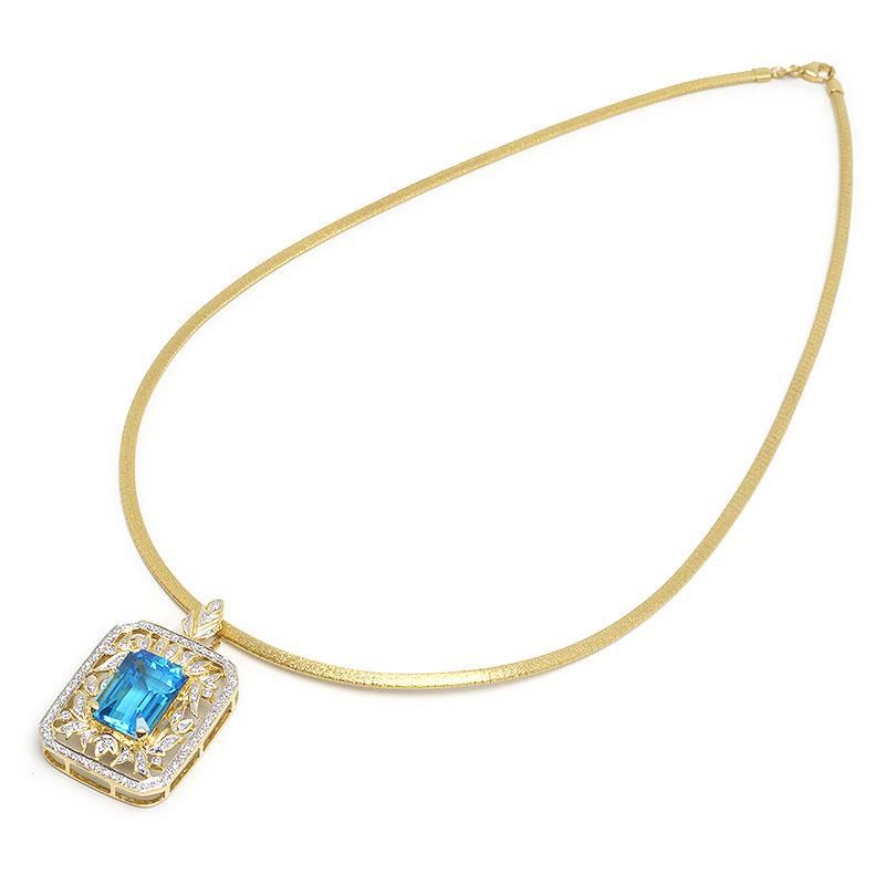 ブルートパーズネックレス K18YG・トパーズ8.60ct・ダイヤ0.40ct オメガチェーン