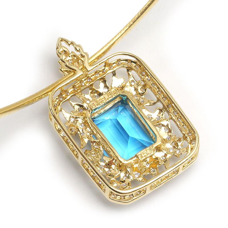 ブルートパーズネックレス K18YG・トパーズ8.60ct・ダイヤ0.40ct オメガチェーン