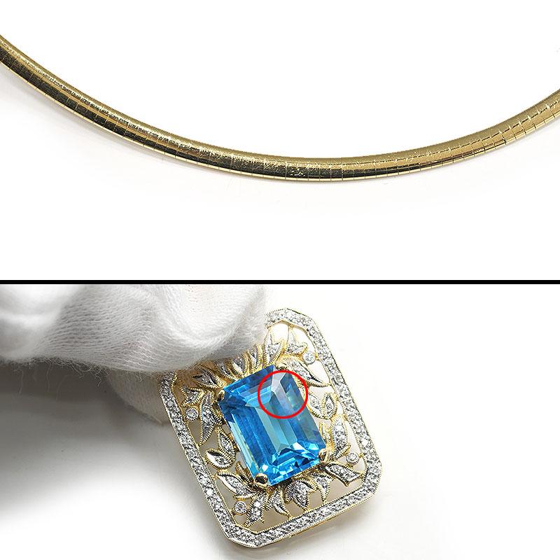 ブルートパーズネックレス K18YG・トパーズ8.60ct・ダイヤ0.40ct オメガチェーン
