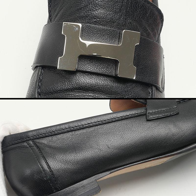 エルメス　モカシン　パリ　ローファー　黒　シルバー金具　36 レザー　付属品付 エルメス ローファー モカシンパリ ブラック H金具 シルバー金具