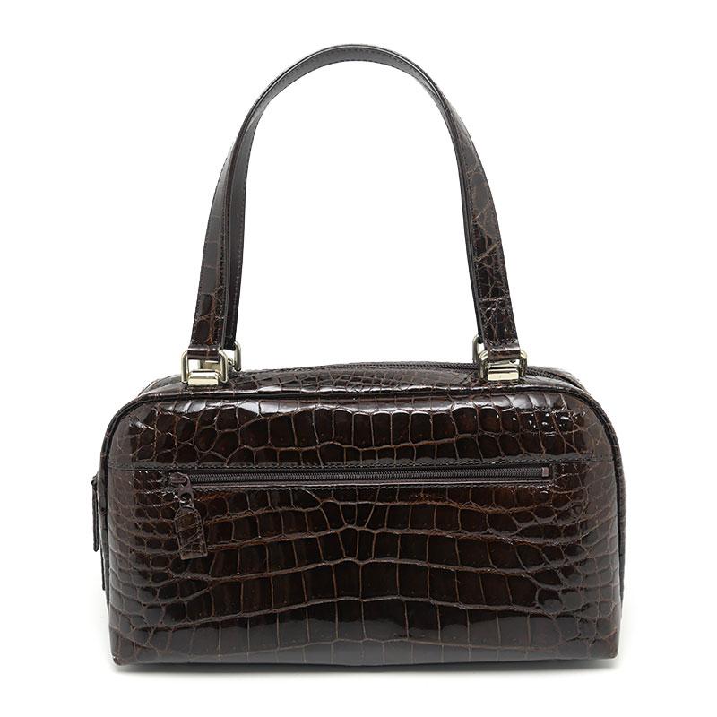 【美品】JRA認定 クロコダイル ハンドバッグ ブラウン レディース 鰐革 JRA認定 クロコダイル ハンドバッグ ワニ革 鰐革 JRA センター取り