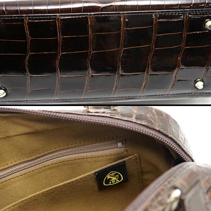 クロコダイルハンドバッグ JRA ブラウン シャイニー カードケース付